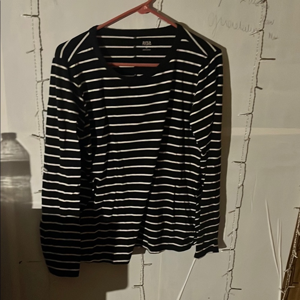 Zara Black and White Striped Long Sleeve Top